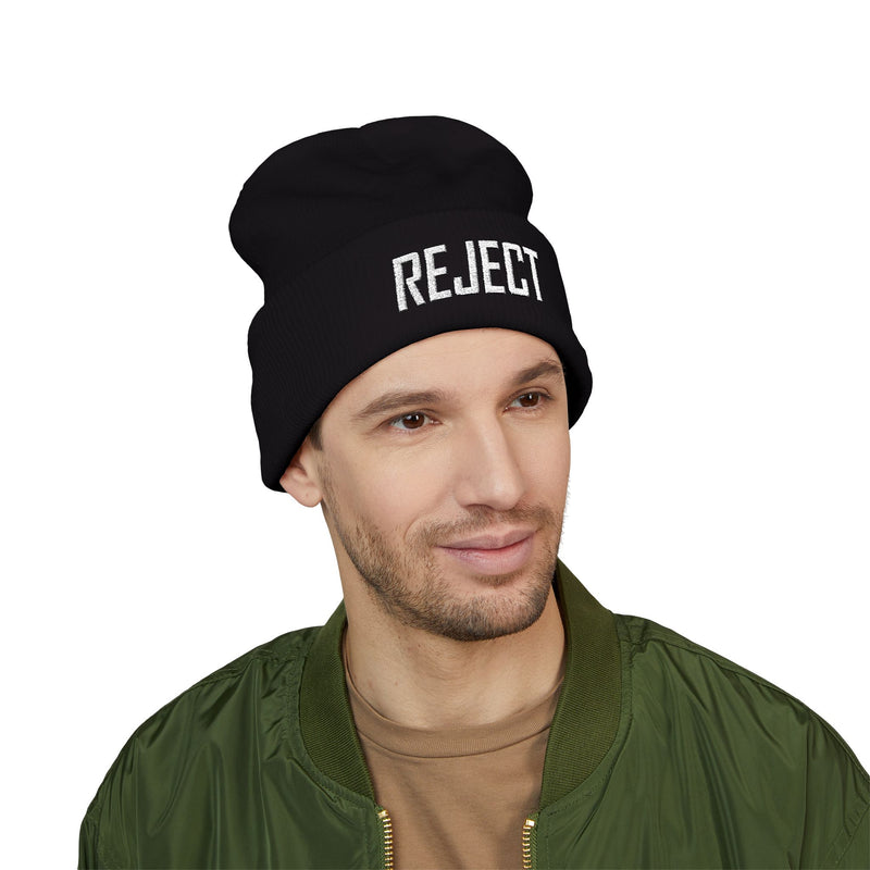 She-Ject Embroidered Cuffed Beanie-White