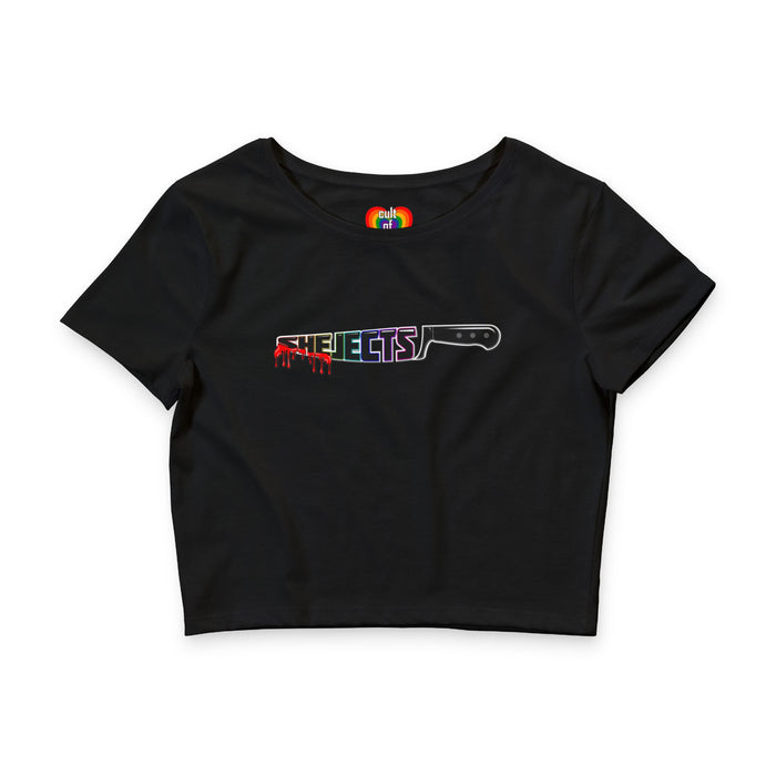 GRAB A WEAPON— "SHE-JECTS" Drip Logo Women's Crop Top