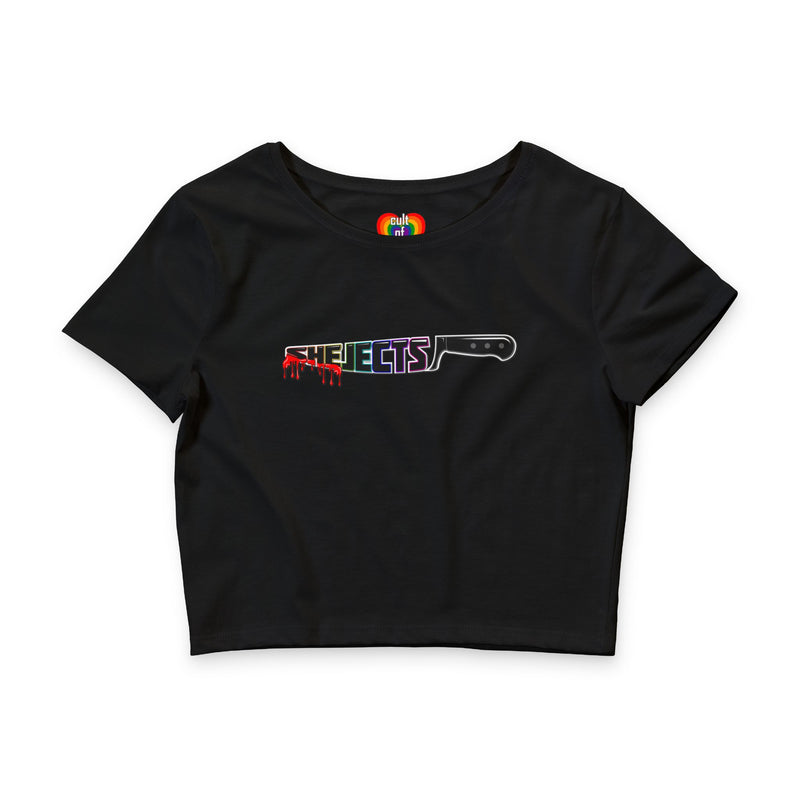 GRAB A WEAPON— "SHE-JECTS" Drip Logo Women's Crop Top