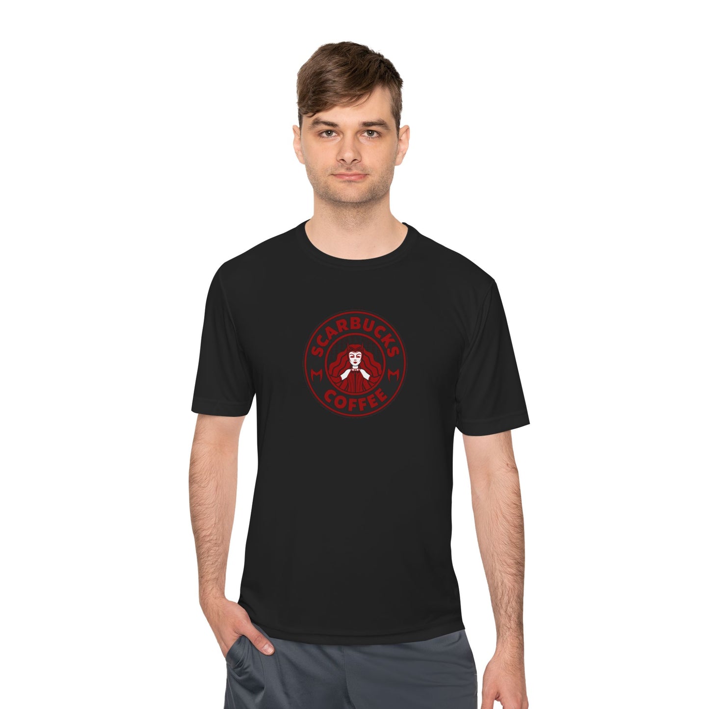 Scarbucks Coffee Tee — Vintage Red Coffee Logo Moisture-Wicking Shirt