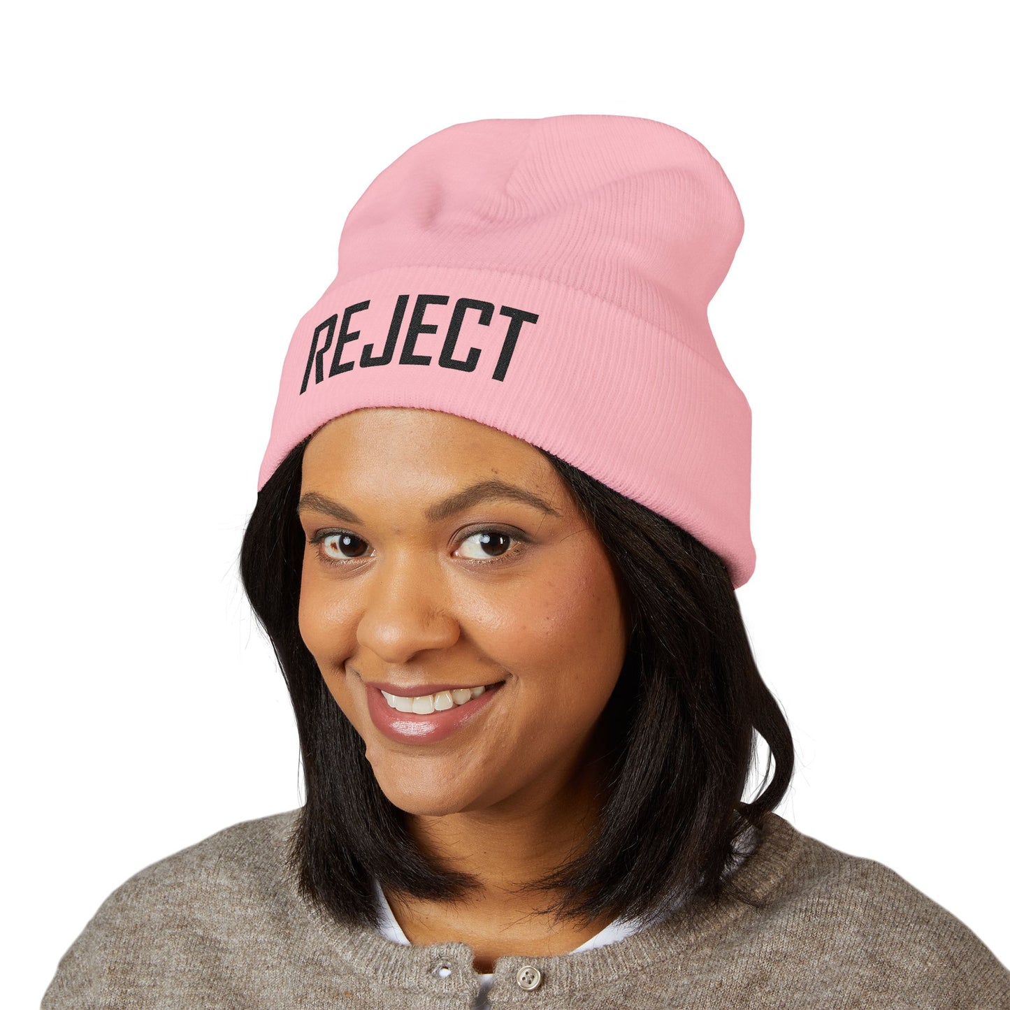 She-Ject Embroidered Cuffed Beanie — Black