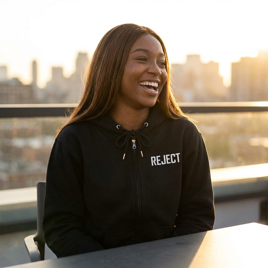 Reject Zip Hoodie — Retro TV Graphic Full-Zip Sweatshirt