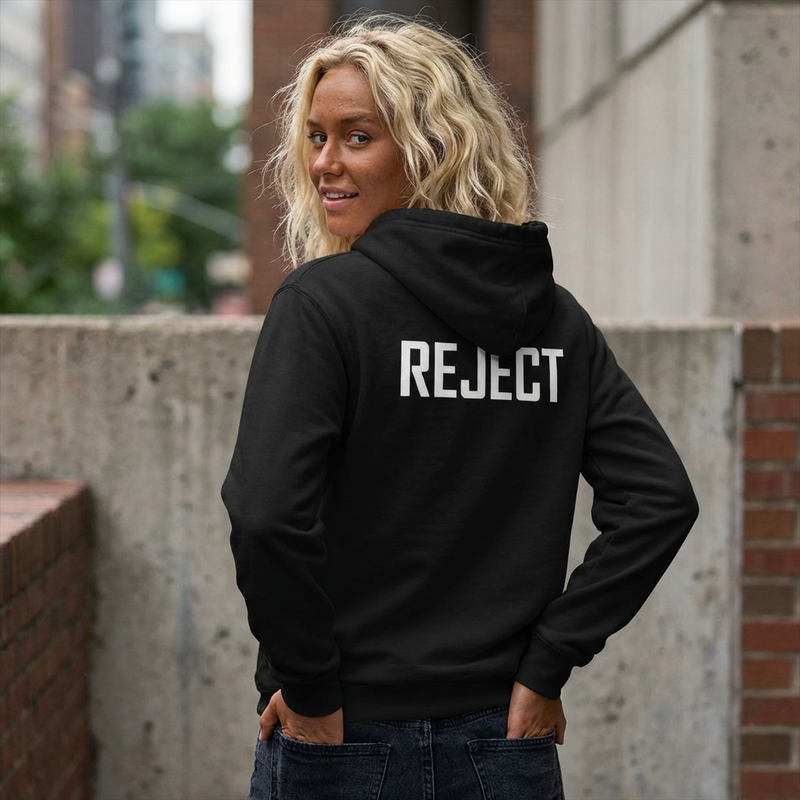 Reject Zip Hoodie — Retro TV Graphic Full-Zip Sweatshirt
