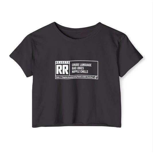 RR Rating - Crop Top — Parental Advisory "Crude Language, Bad Jokes, Nipple Chills" Festival Tee