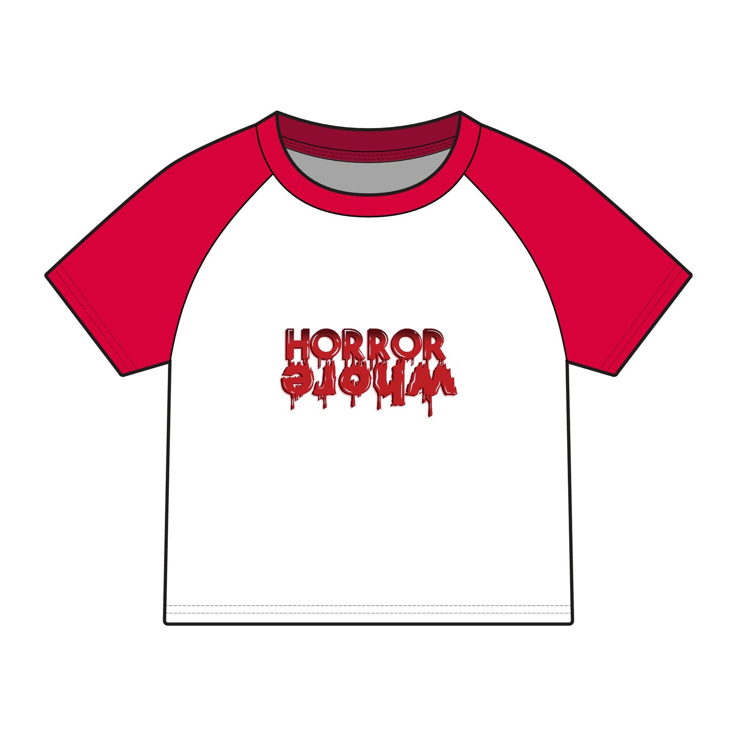 Horror Squad Raglan Baby Tee — Women's Red Sleeve Graphic Tee