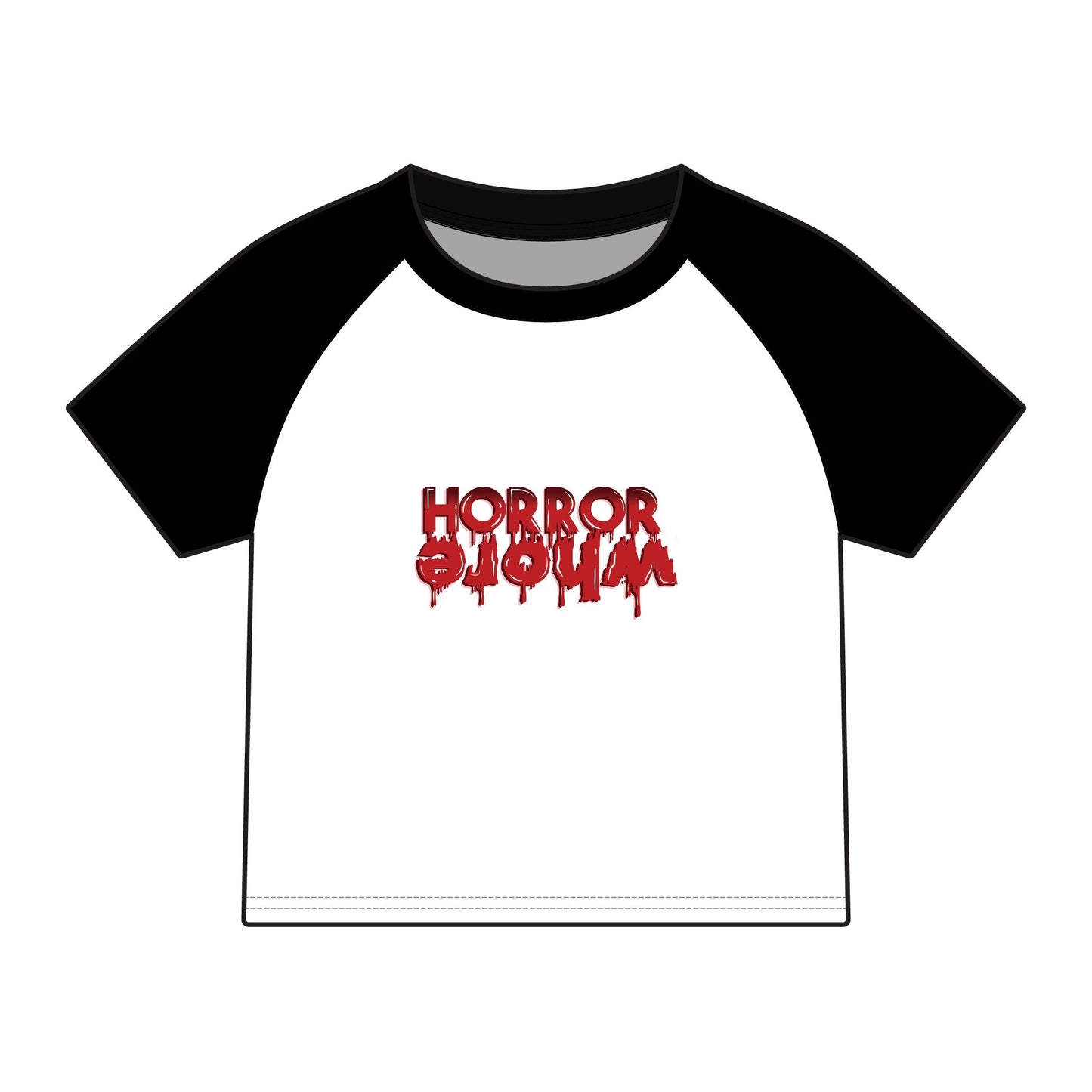 Horror Squad Raglan Baby Tee — Women's Red Sleeve Graphic Tee
