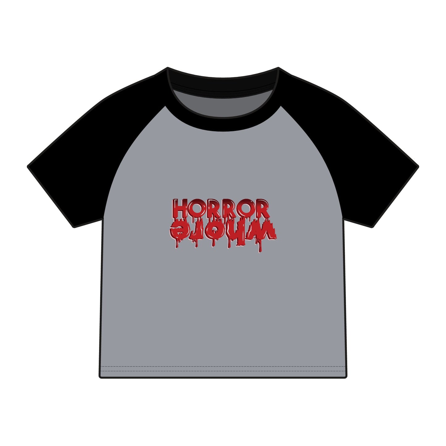 Horror Squad Raglan Baby Tee — Women's Red Sleeve Graphic Tee